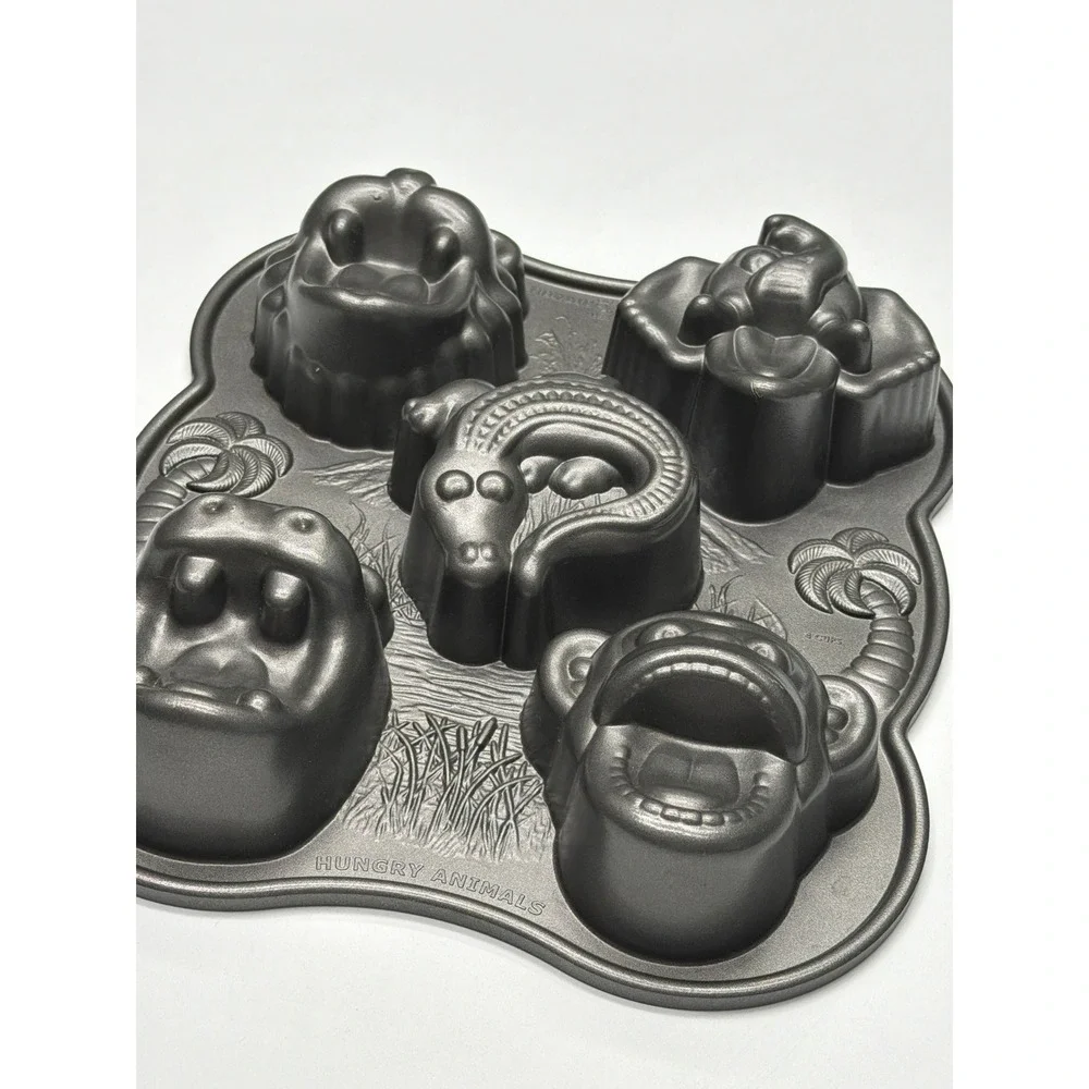 Nordic Ware Hungry Animals Cake Baking Pan 4 Cup Lion Elephant Monkey Hippo Croc